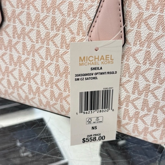 MICHAEL KORS  SHEILA SMALL CENTER ZIP SATCHEL CROSSBODY BAG MK ROSE GOLD/WHITE - Picture 8 of 10